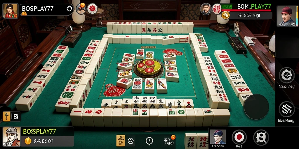 Screenshot gameplay BOSPLAY77 yang menunjukkan aksi permainan Mahjong yang seru.