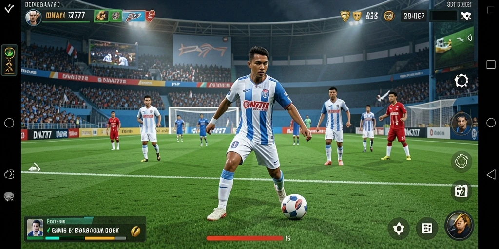Screenshot gameplay DNA777 menunjukkan aksi sepak bola yang menegangkan.