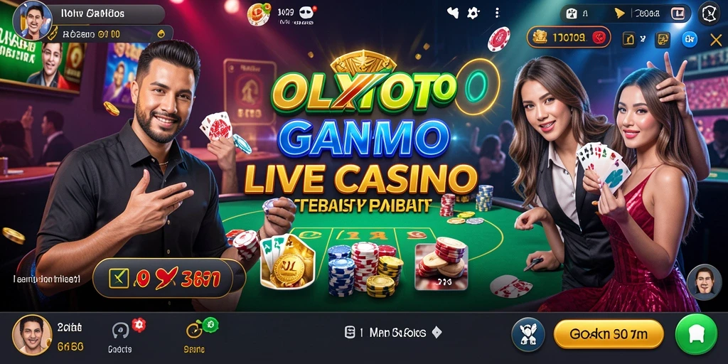 Screenshot gameplay OLXTOTO menunjukkan dealer langsung dan suasana kasino yang nyata.